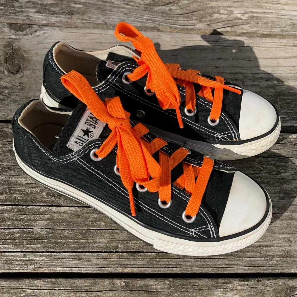 - Converse Black Canvas All-Star Sneakers w/NEW Orange Laces! EUC!